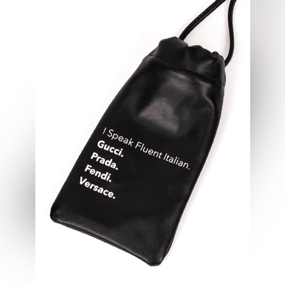 NWT Black Crossbody Pouch “I speak Fluent Italian. Gucci, Prada, Fendi, …